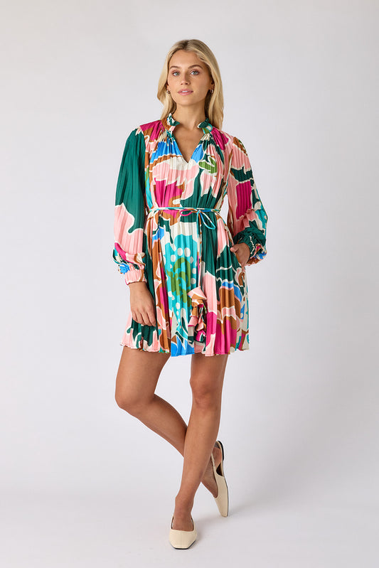 Petal Pop pleated tent dress on model — CROSBY by Mollie Burch