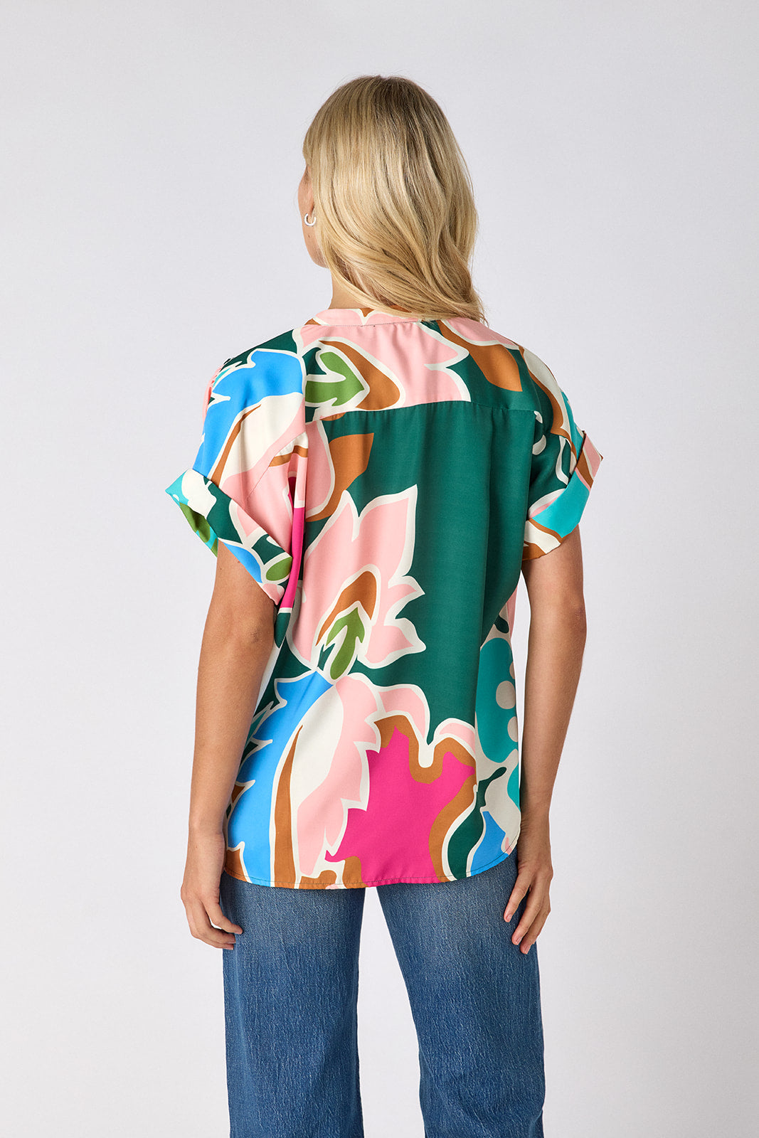 Petal Pop buttondown tunic top on model — CROSBY by Mollie Burch