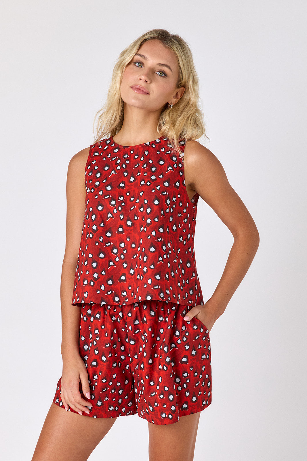 Pheasant boxy tank with matching short on model — CROSBY by Mollie Burch