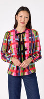 Renny Top featuring festive velvet bow detailing on model – CROSBY by Mollie Burch