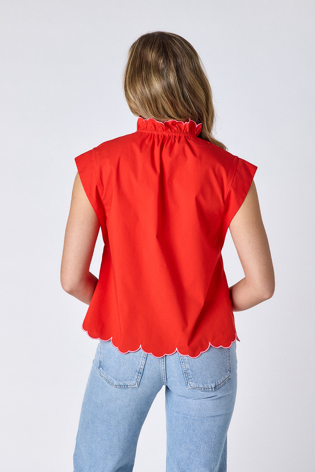 Poppy cotton top with scallop detail on model — CROSBY by Mollie Burch
