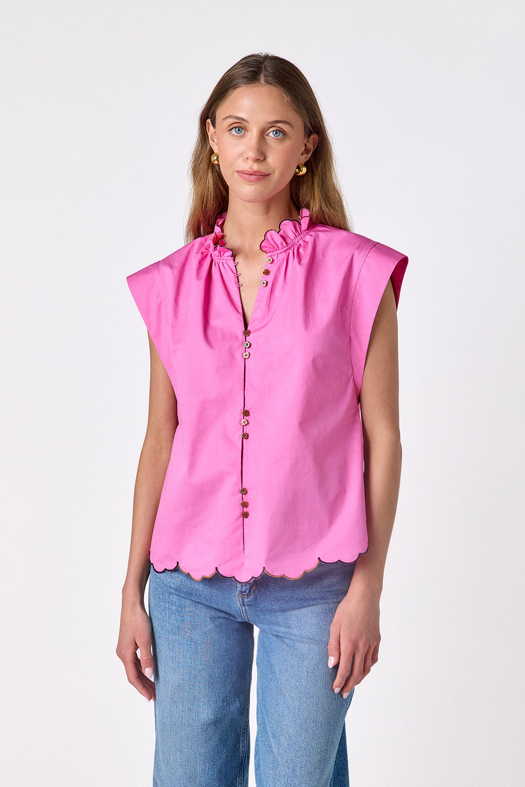 Poppy Pink raglan style short sleeve top on model — CROSBY by Mollie Burch