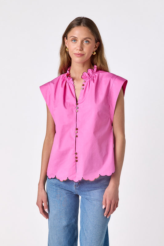 Poppy Pink raglan style short sleeve top on model — CROSBY by Mollie Burch