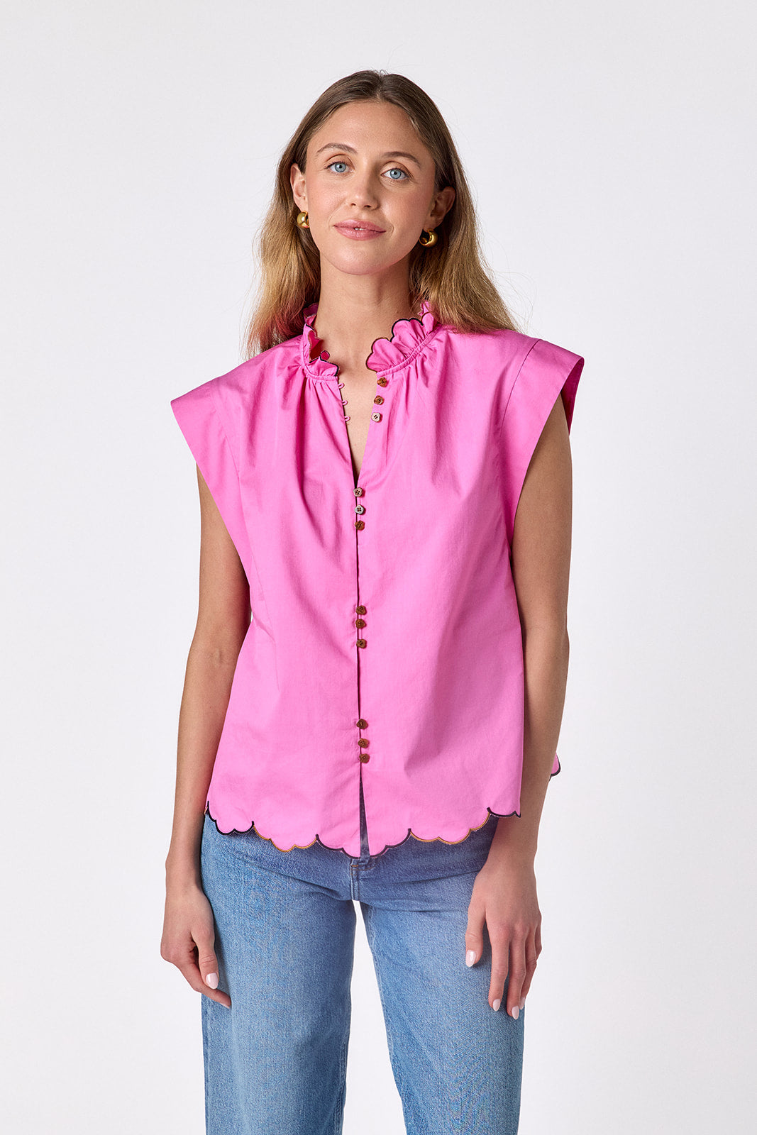 Poppy Pink raglan style short sleeve top on model — CROSBY by Mollie Burch