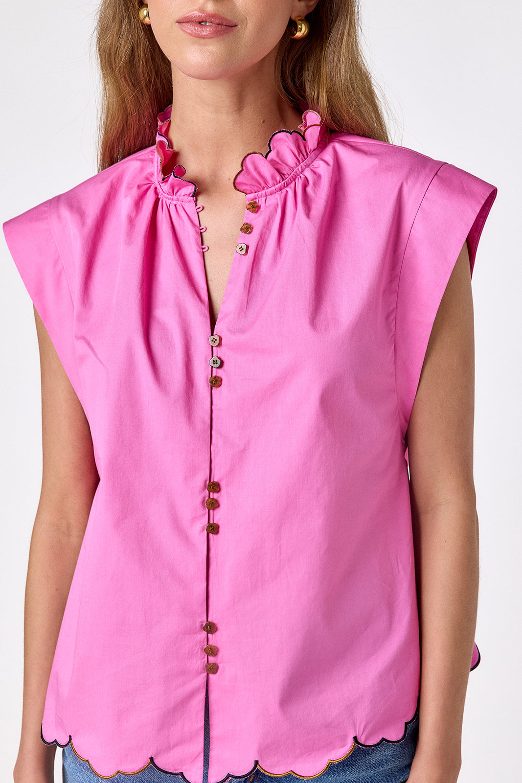 Poppy Pink raglan style short sleeve top on model — CROSBY by Mollie Burch