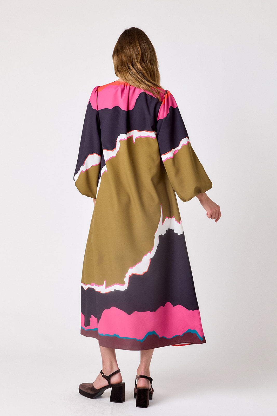 Portoro swingy maxi dress on model – CROSBY by Mollie Burch