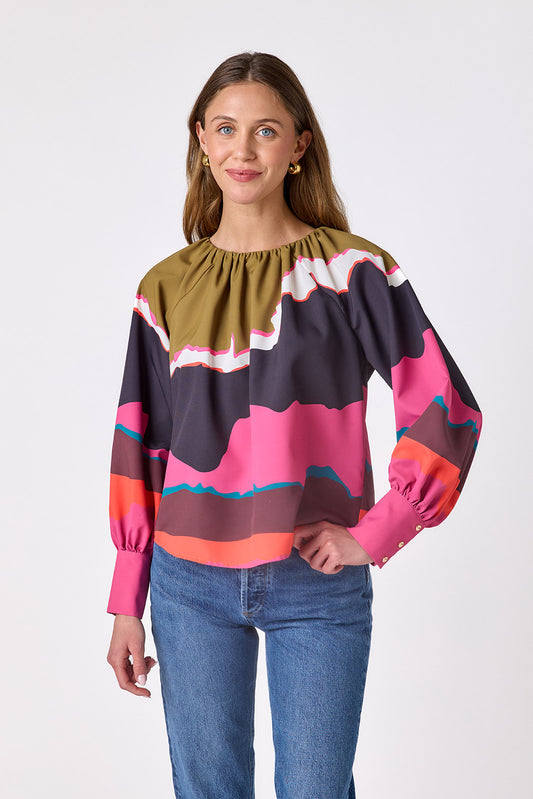 Portoro voluminous long-sleeve blouse on model – CROSBY by Mollie Burch