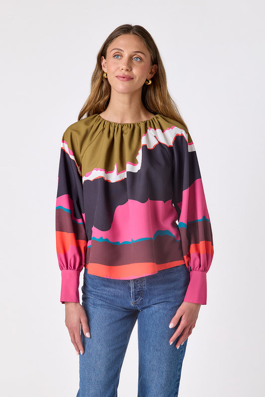 Portoro voluminous long-sleeve blouse on model – CROSBY by Mollie Burch