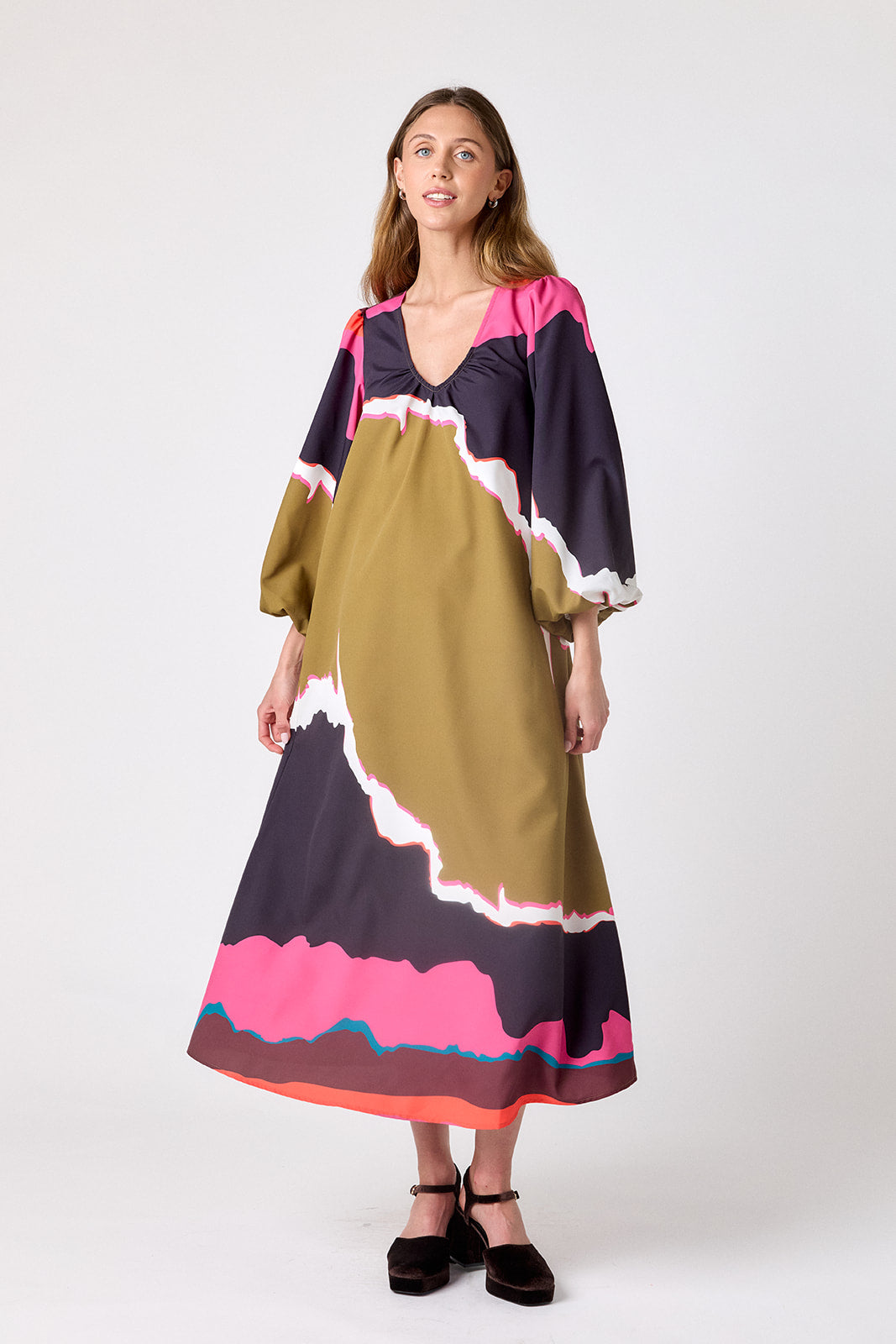 Portoro swingy maxi dress on model – CROSBY by Mollie Burch