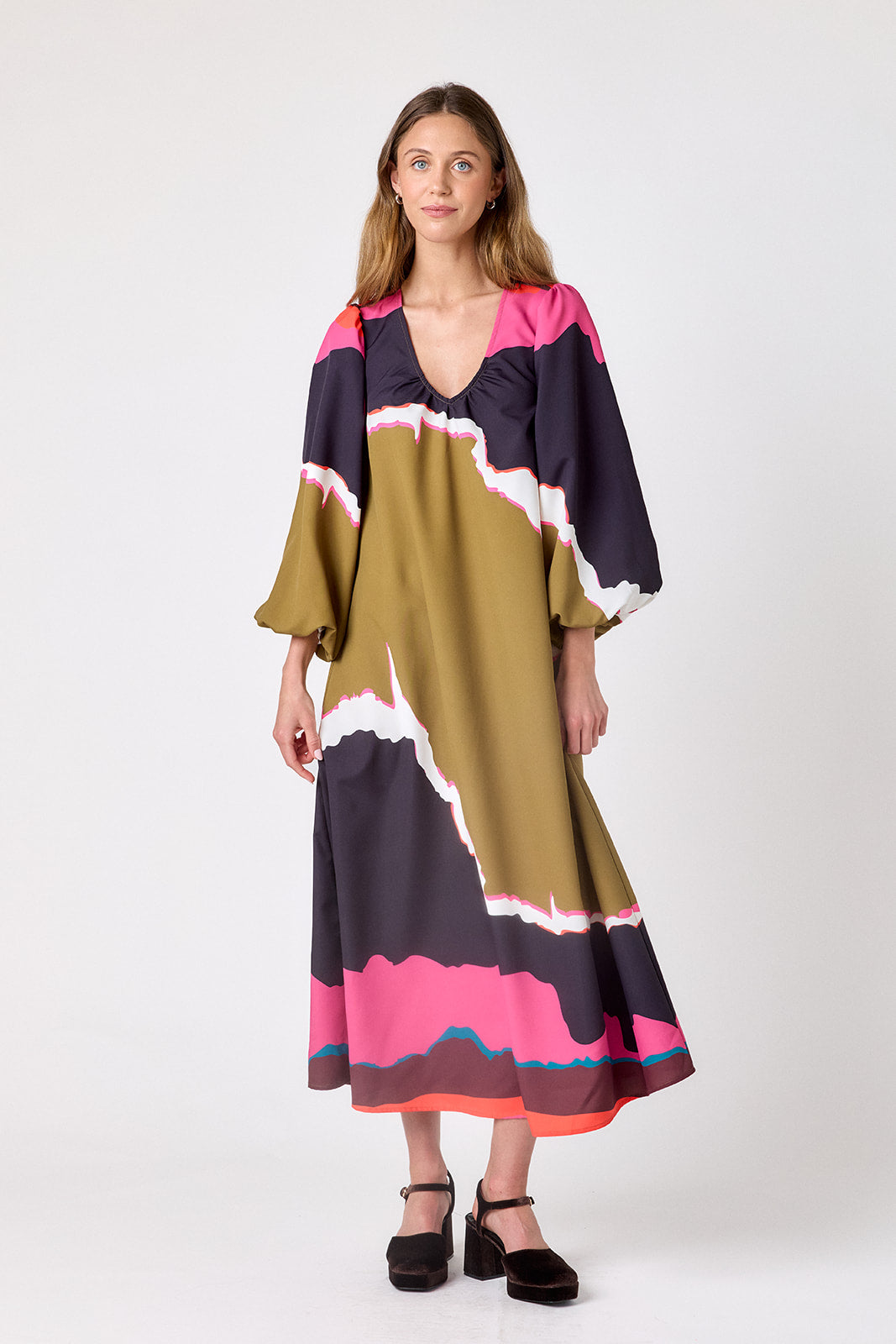Portoro swingy maxi dress on model – CROSBY by Mollie Burch