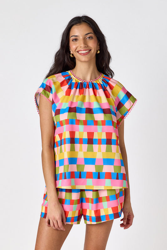 Prism raglan style short sleeve top on model — CROSBY by Mollie Burch