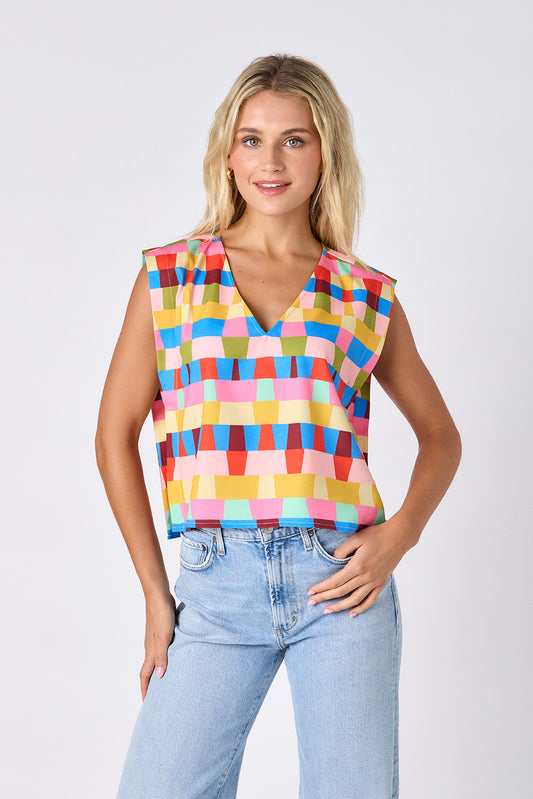 Prism crop-length tank top with v-neck on model — CROSBY by Mollie Burch