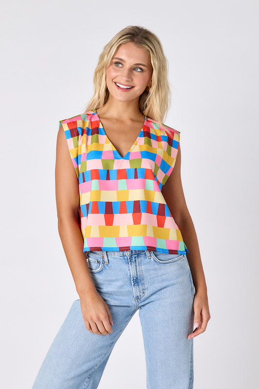 Prism crop-length tank top with v-neck on model — CROSBY by Mollie Burch