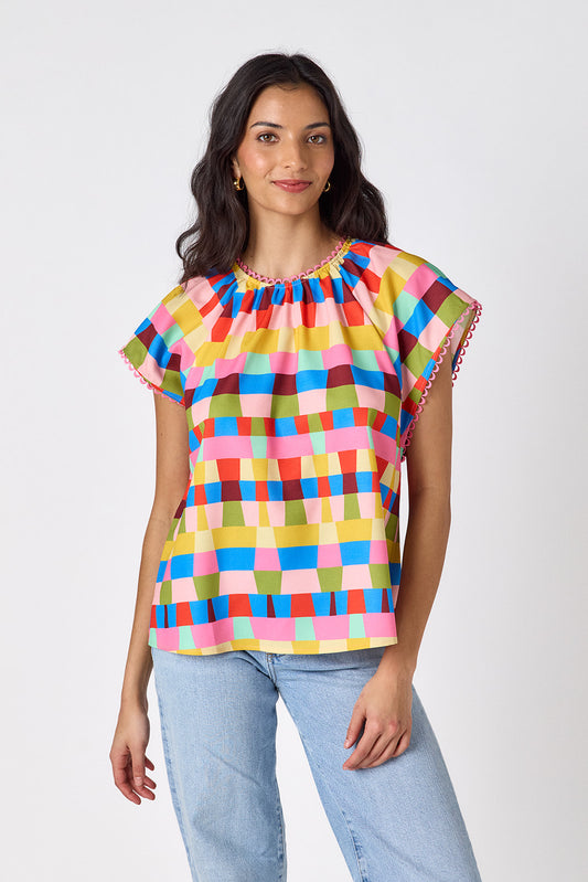 Prism raglan style short sleeve top on model — CROSBY by Mollie Burch