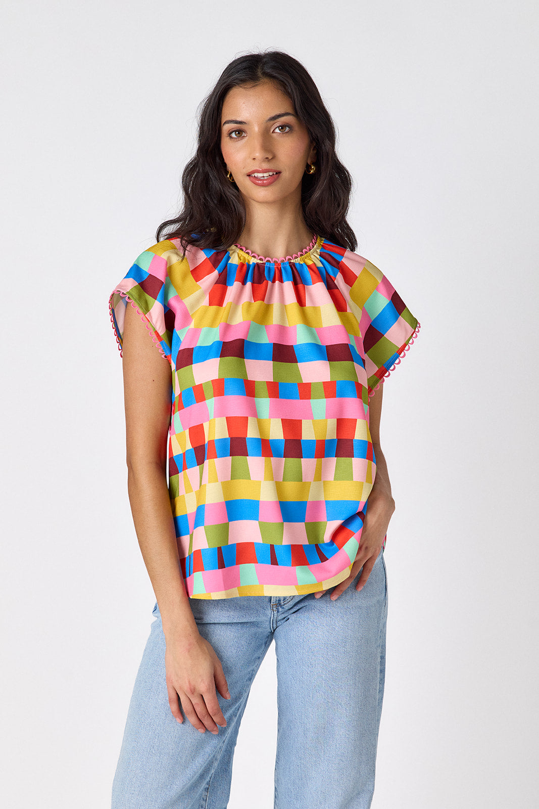 Prism raglan style short sleeve top on model — CROSBY by Mollie Burch