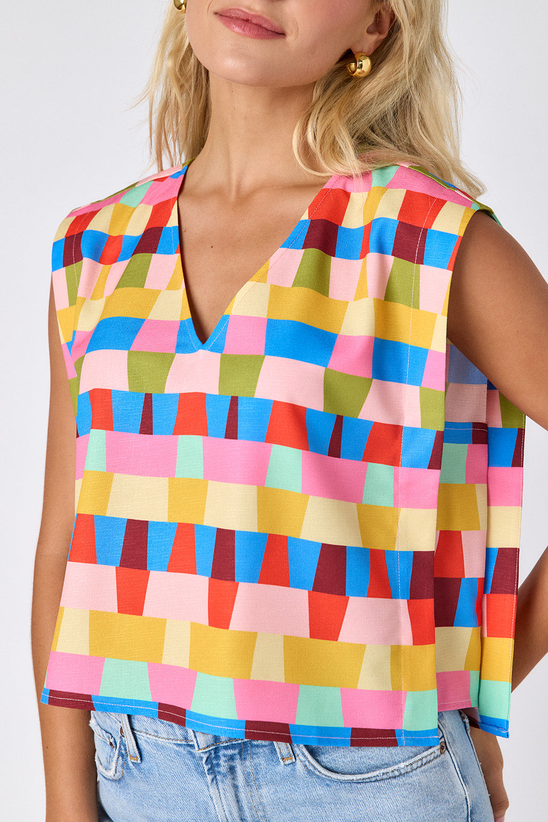 Prism crop-length tank top with v-neck on model — CROSBY by Mollie Burch