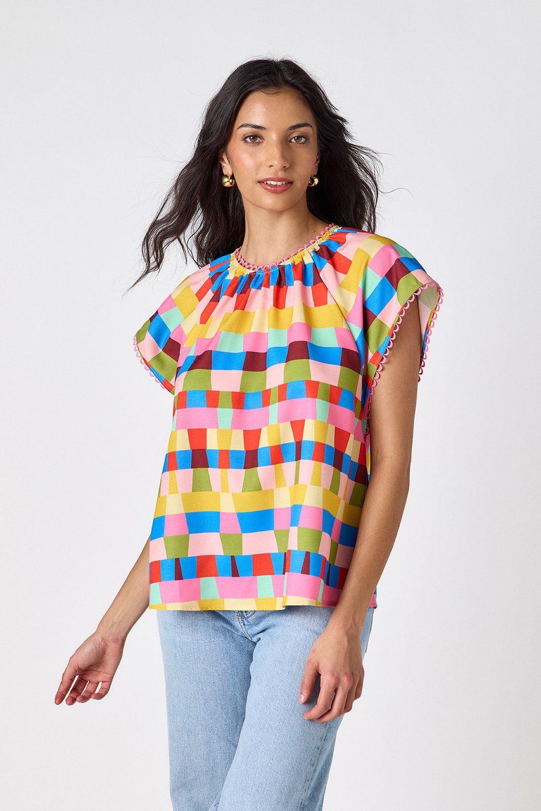 Prism raglan style short sleeve top on model — CROSBY by Mollie Burch