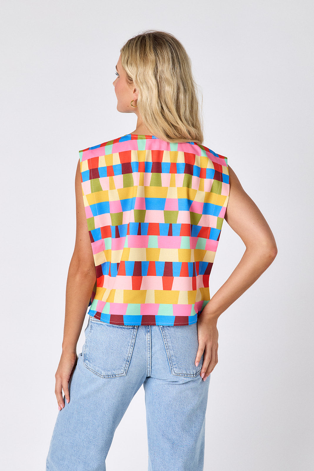 Prism crop-length tank top with v-neck on model — CROSBY by Mollie Burch