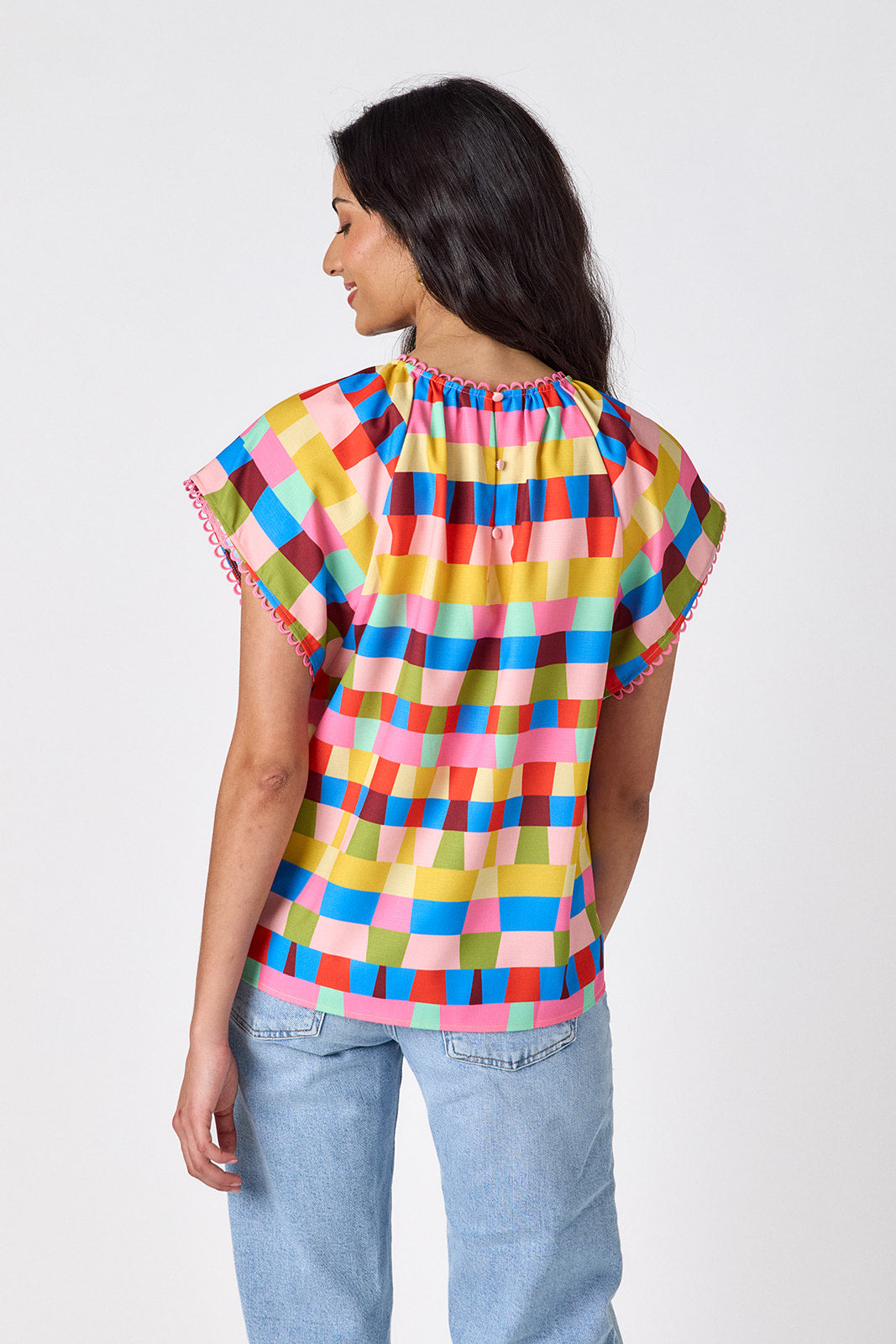 Prism raglan style short sleeve top on model — CROSBY by Mollie Burch
