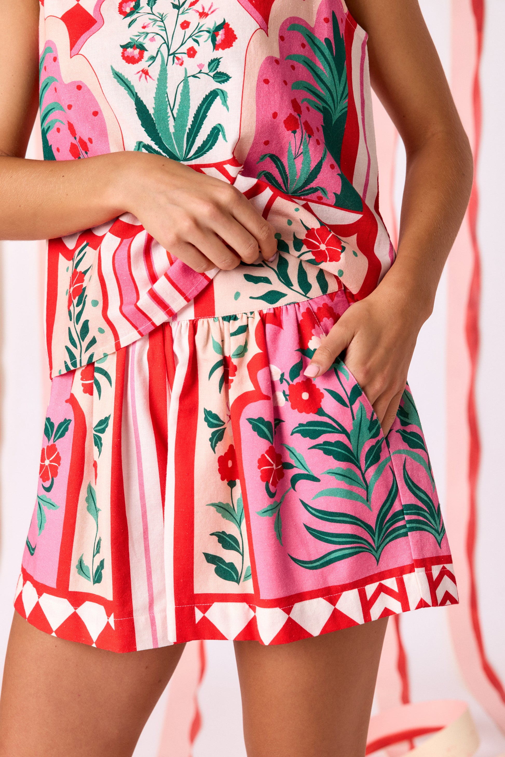 Palladio shorts with matching A-line tank top on model — CROSBY by Mollie Burch