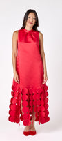 Red satin festive party dress on model – CROSBY by Mollie Burch
