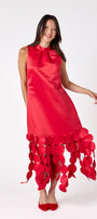 Red satin festive party dress on model – CROSBY by Mollie Burch