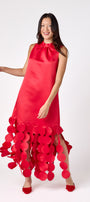 Red satin festive party dress on model – CROSBY by Mollie Burch