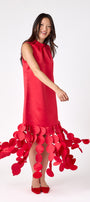 Red satin festive party dress on model – CROSBY by Mollie Burch