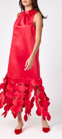 Red satin festive party dress on model – CROSBY by Mollie Burch