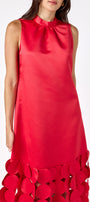 Red satin festive party dress on model – CROSBY by Mollie Burch