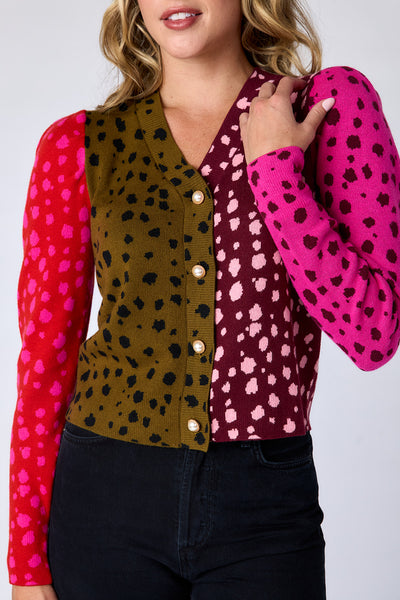 bibiy レオパードカーディガン（pink） Jovie Cardigan in Spotted Colorblock | CROSBY by Mollie Burch