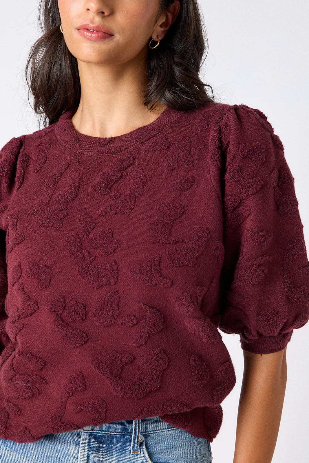 Syrah relaxed short sleeve sweater on model – CROSBY by Mollie Burch