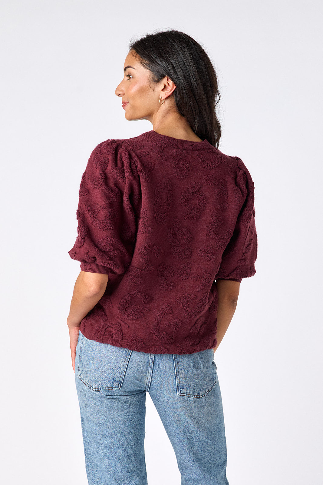 Syrah relaxed short sleeve sweater on model – CROSBY by Mollie Burch