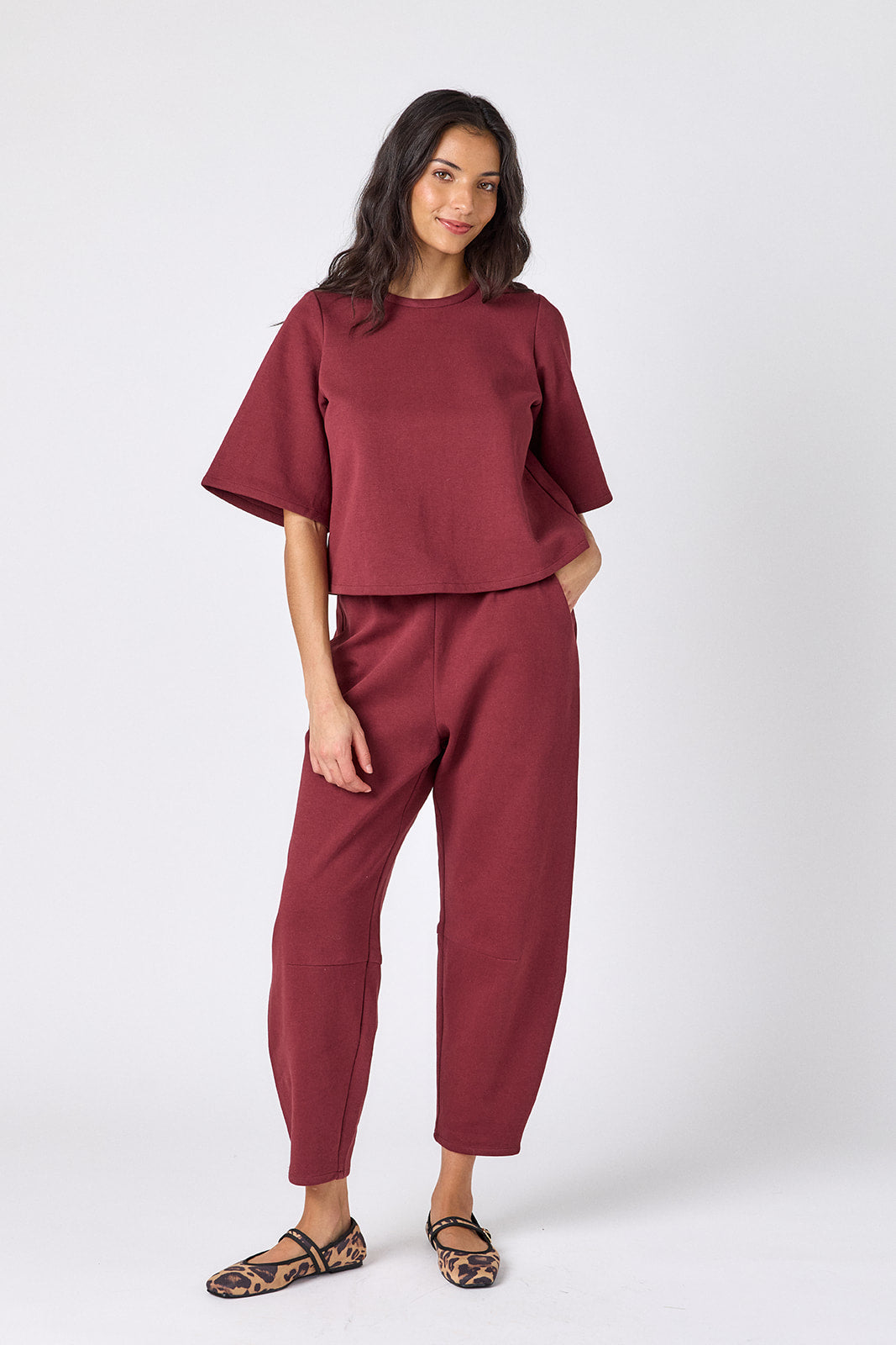 Syrah relaxed fit barrel pant on model – CROSBY by Mollie Burch