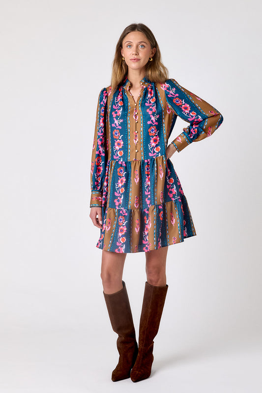 Tapestry Stripe tiered above-the-knee dress on model – CROSBY by Mollie Burch