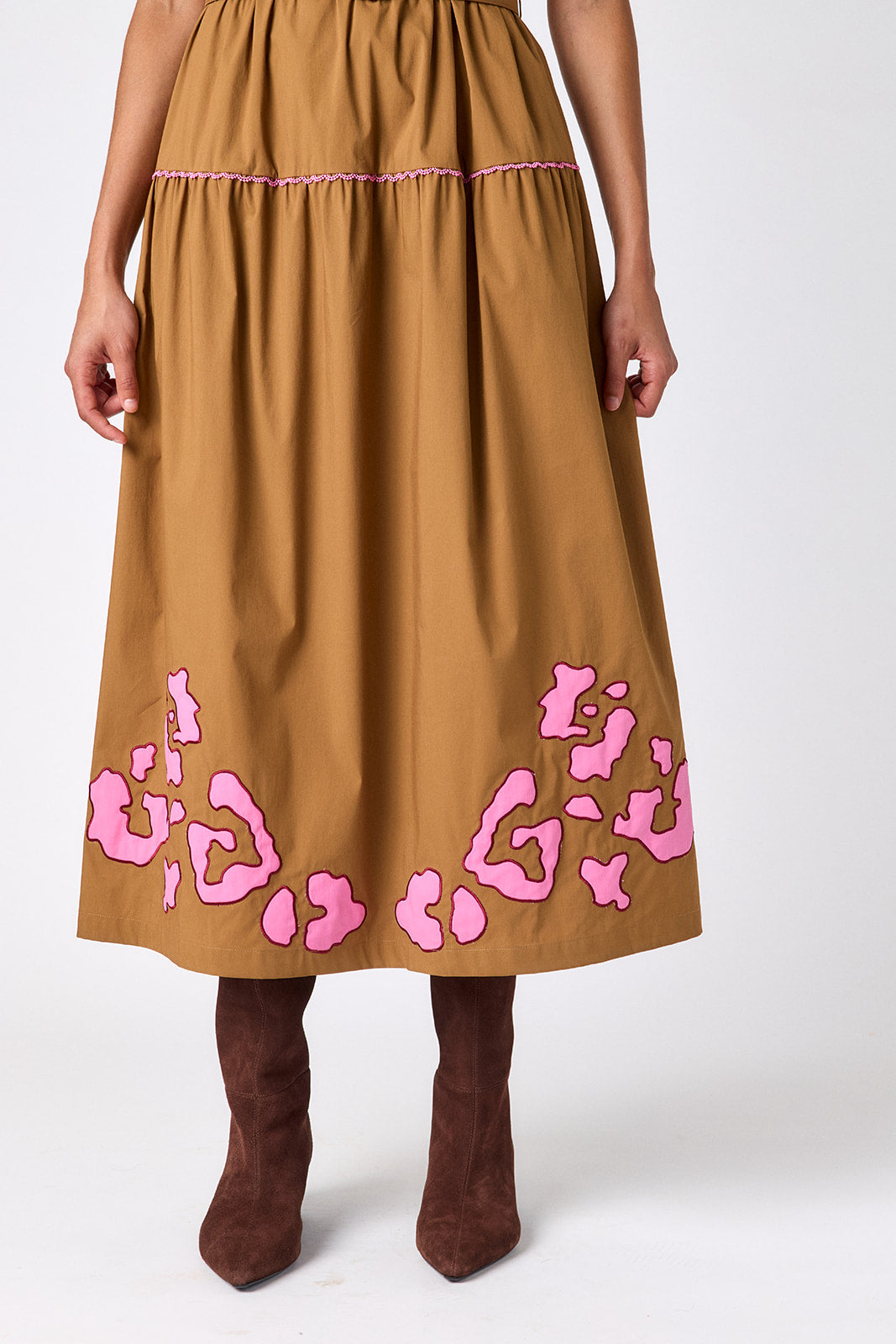 Teak short sleeve collared dress with belt on model – CROSBY by Mollie Burch