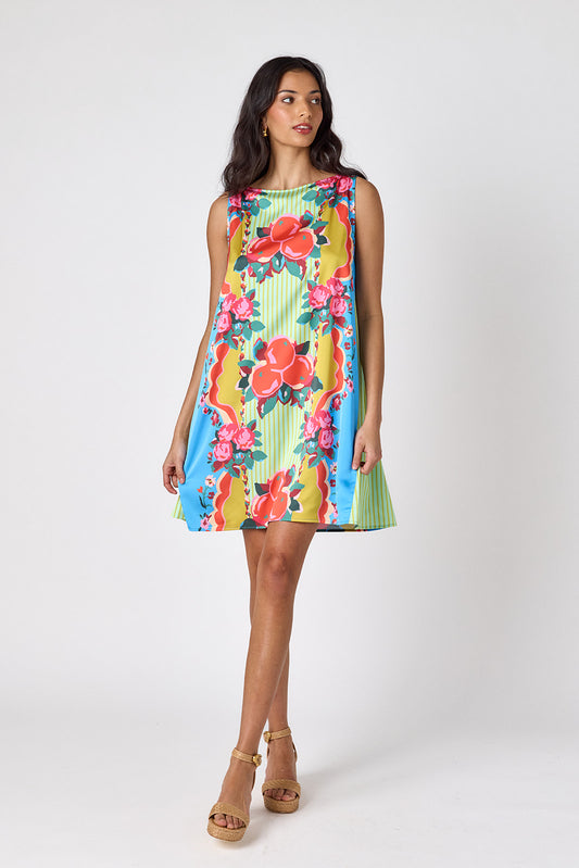 The Grove tent style mini dress on model — CROSBY by Mollie Burch