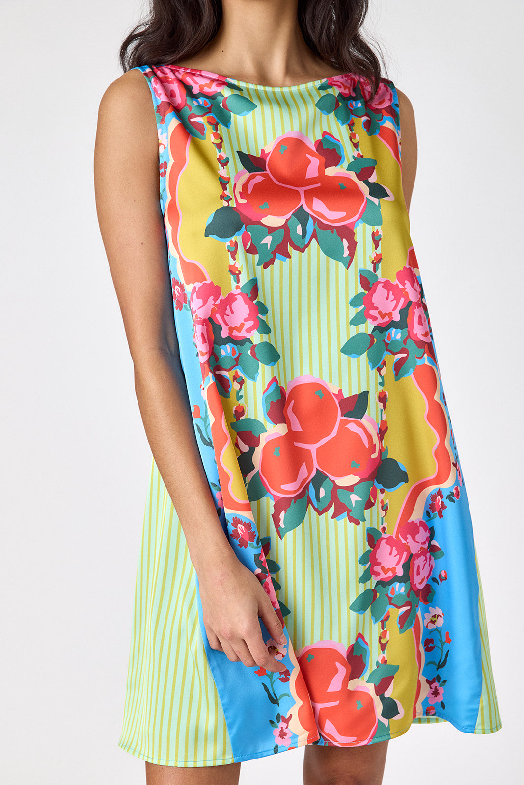 The Grove tent style mini dress on model — CROSBY by Mollie Burch
