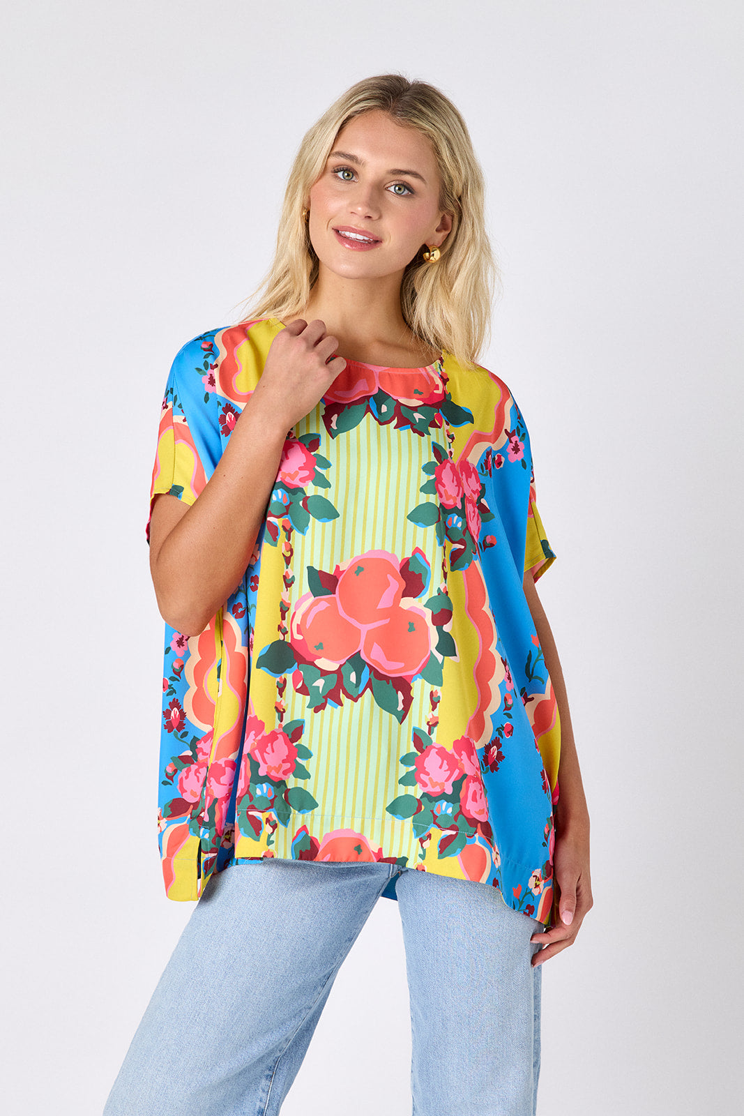 The Grove oversized short sleeve tunic on model — CROSBY by Mollie Burch