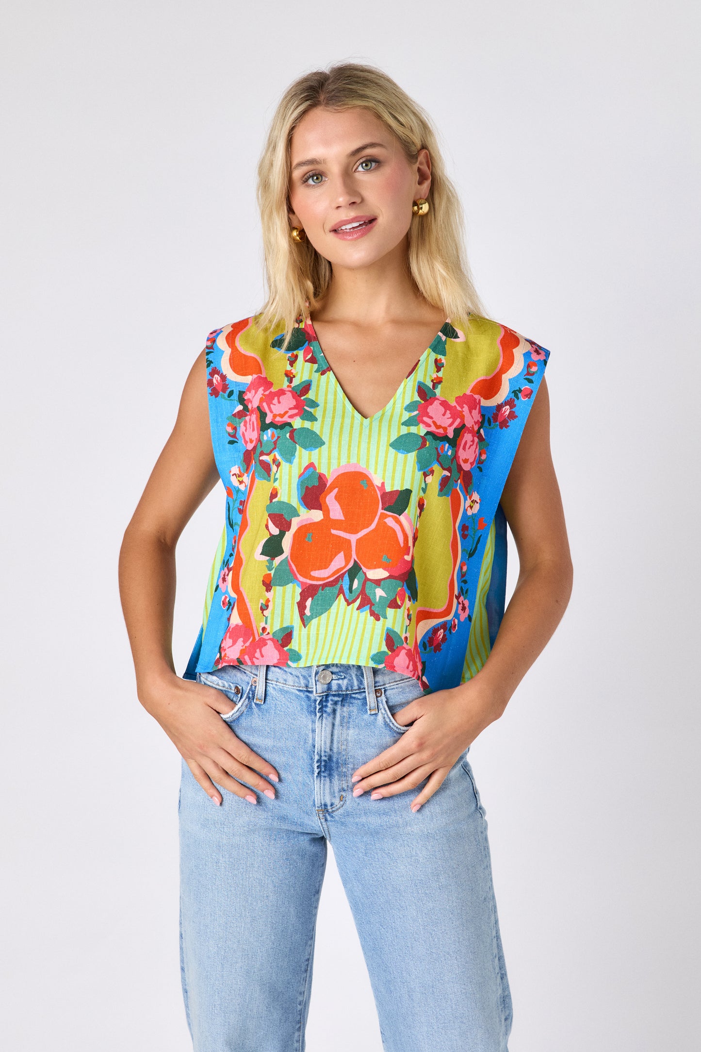 The Grove crop-length tank top with v-neck on model — CROSBY by Mollie Burch