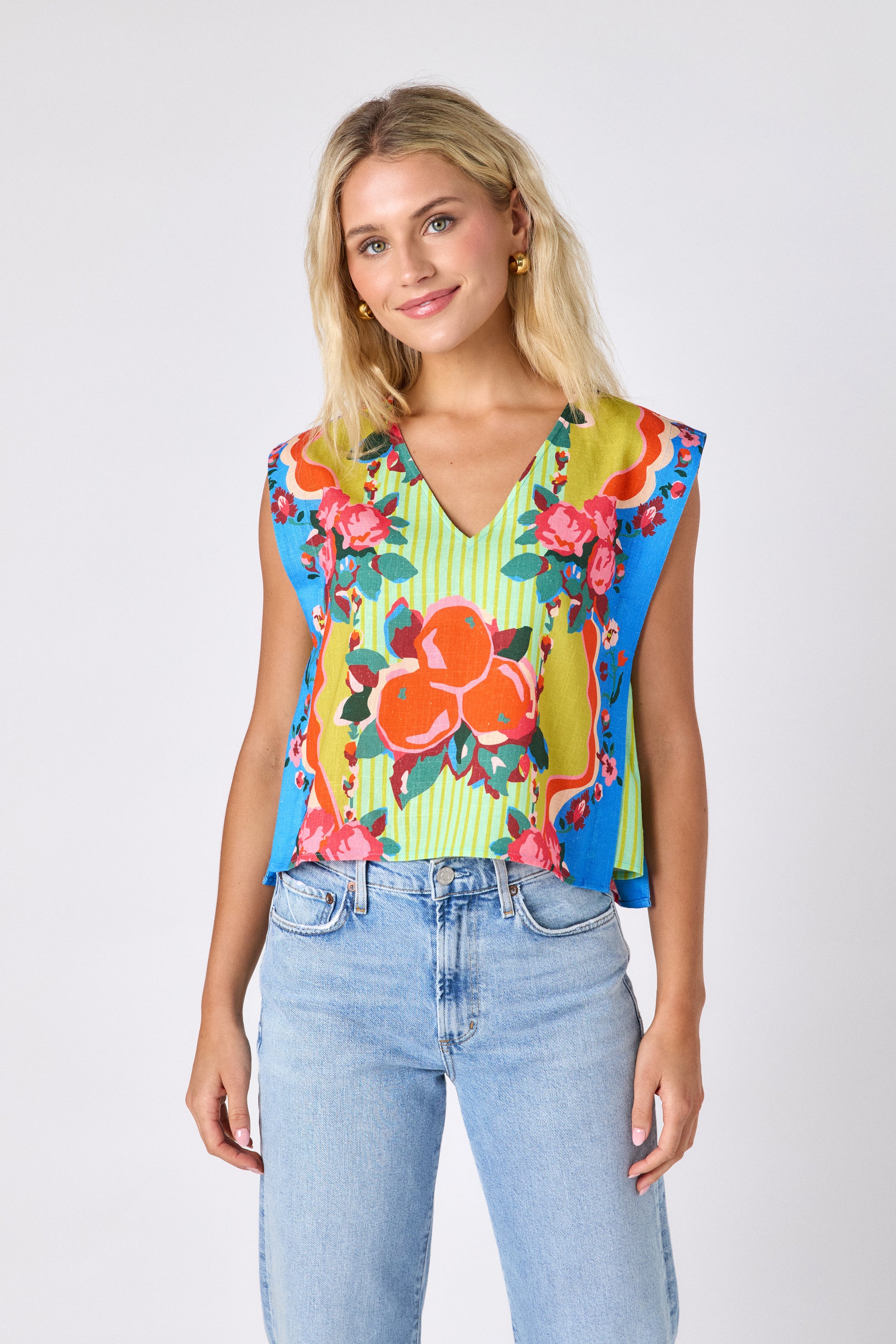 The Grove crop-length tank top with v-neck on model — CROSBY by Mollie Burch