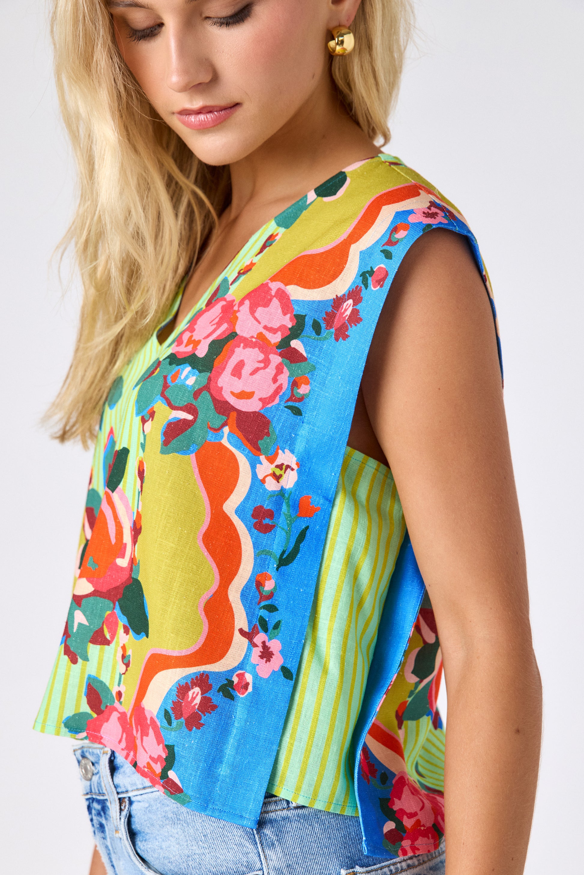 The Grove crop-length tank top with v-neck on model — CROSBY by Mollie Burch