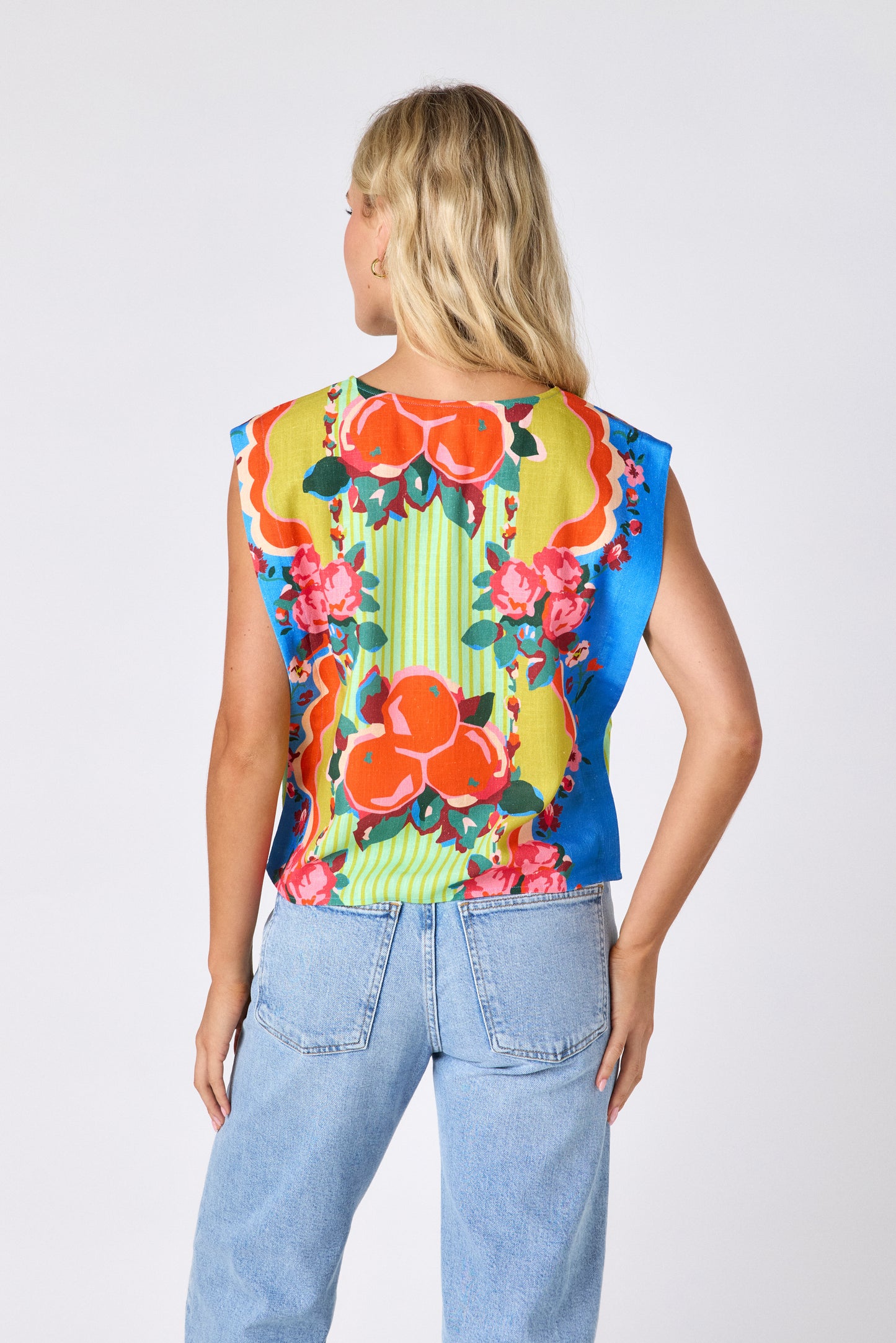 The Grove crop-length tank top with v-neck on model — CROSBY by Mollie Burch
