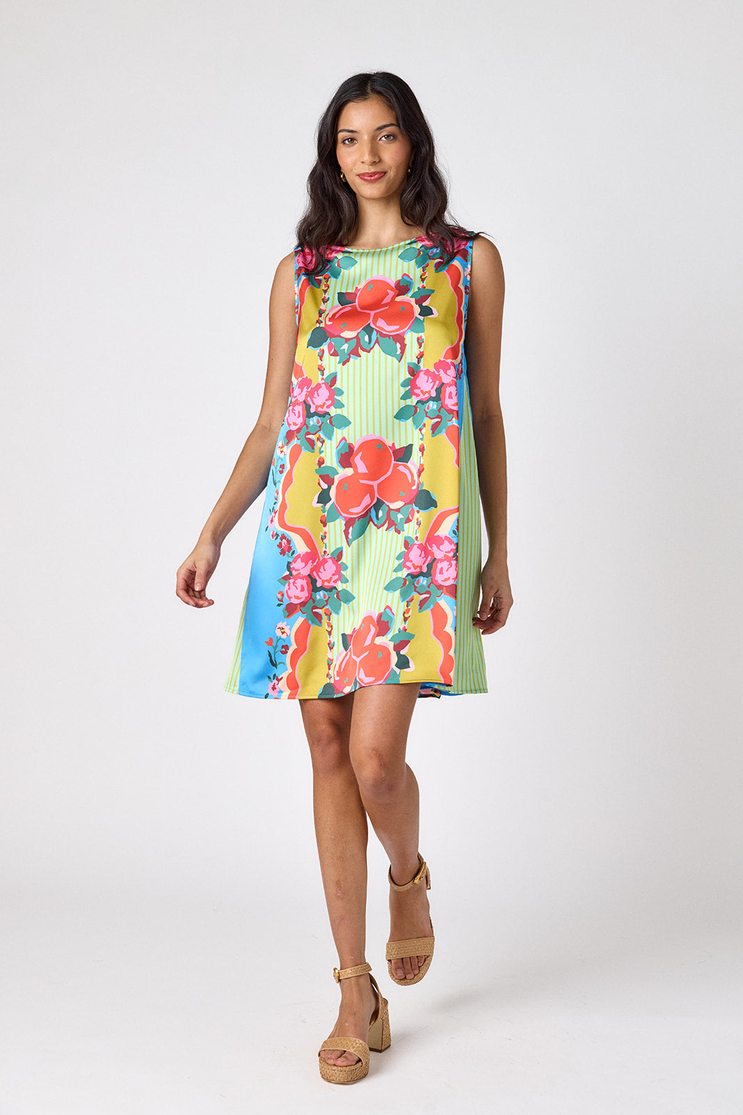 The Grove tent style mini dress on model — CROSBY by Mollie Burch
