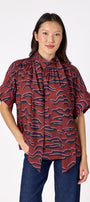 Lillian Top with short sleeves and versatile scarf detailing on model – CROSBY by Mollie Burch