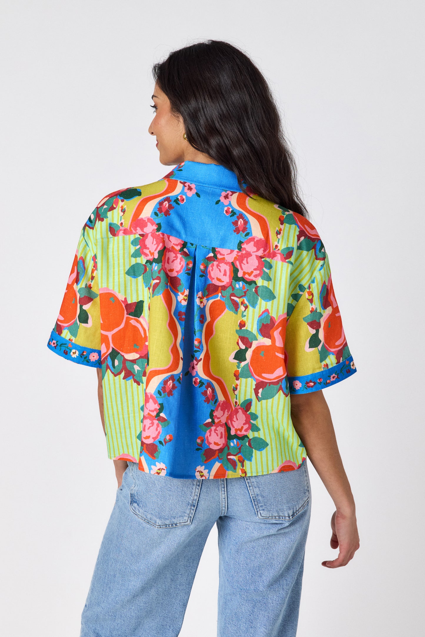 The Grove short sleeve collared buttondown on model — CROSBY by Mollie Burch