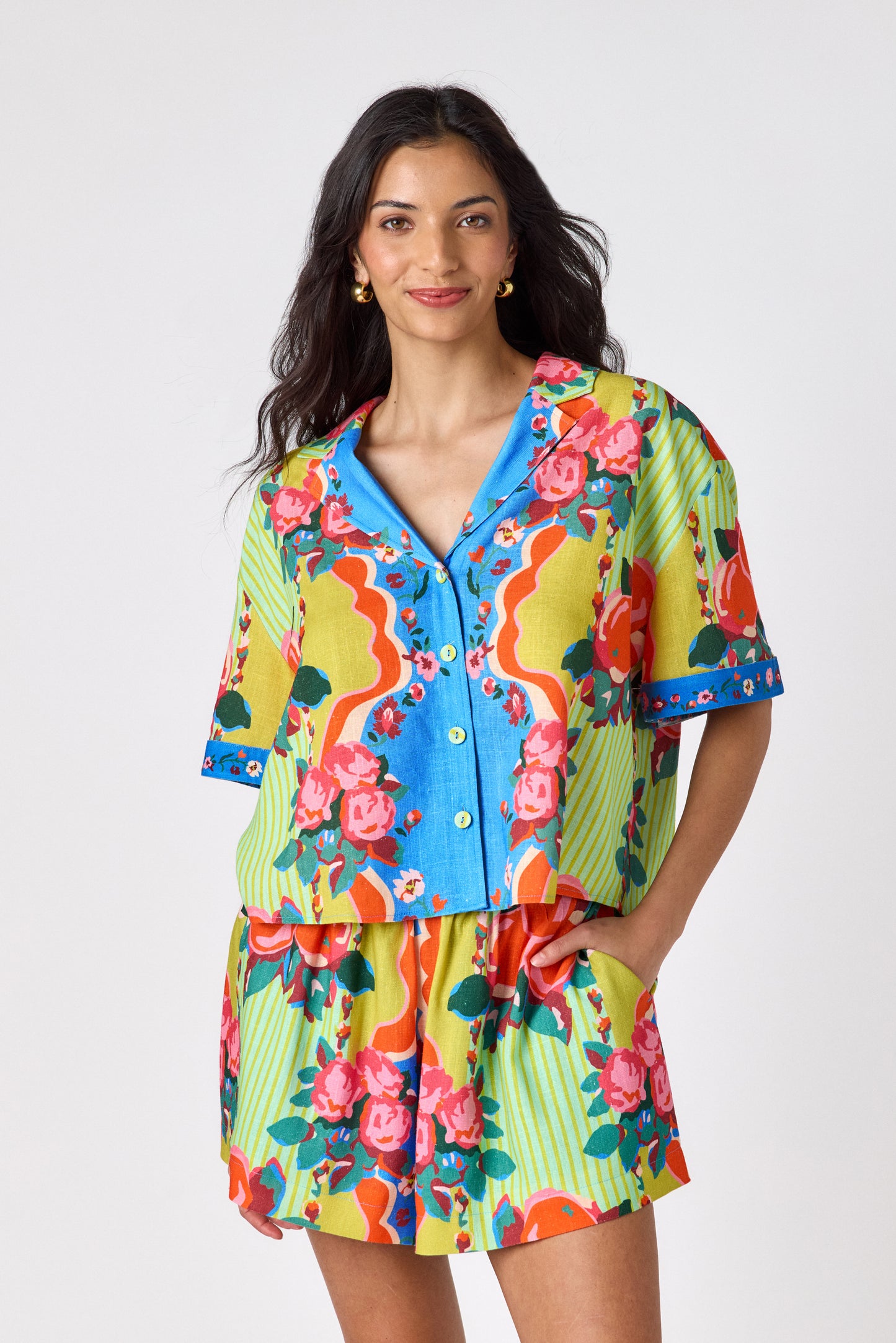 The Grove short sleeve collared buttondown on model — CROSBY by Mollie Burch