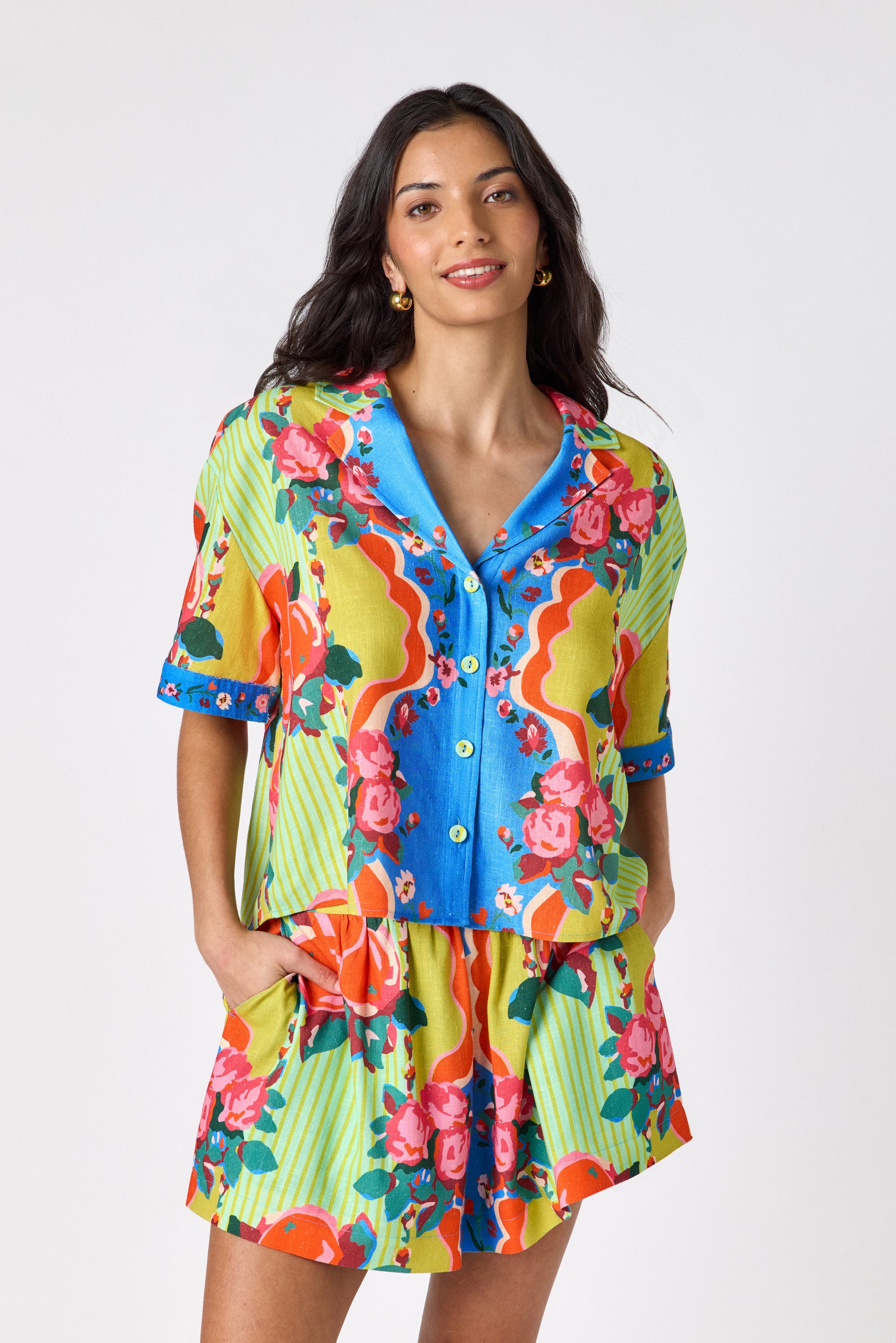 The Grove relaxed mid-thigh short on model — CROSBY by Mollie Burch