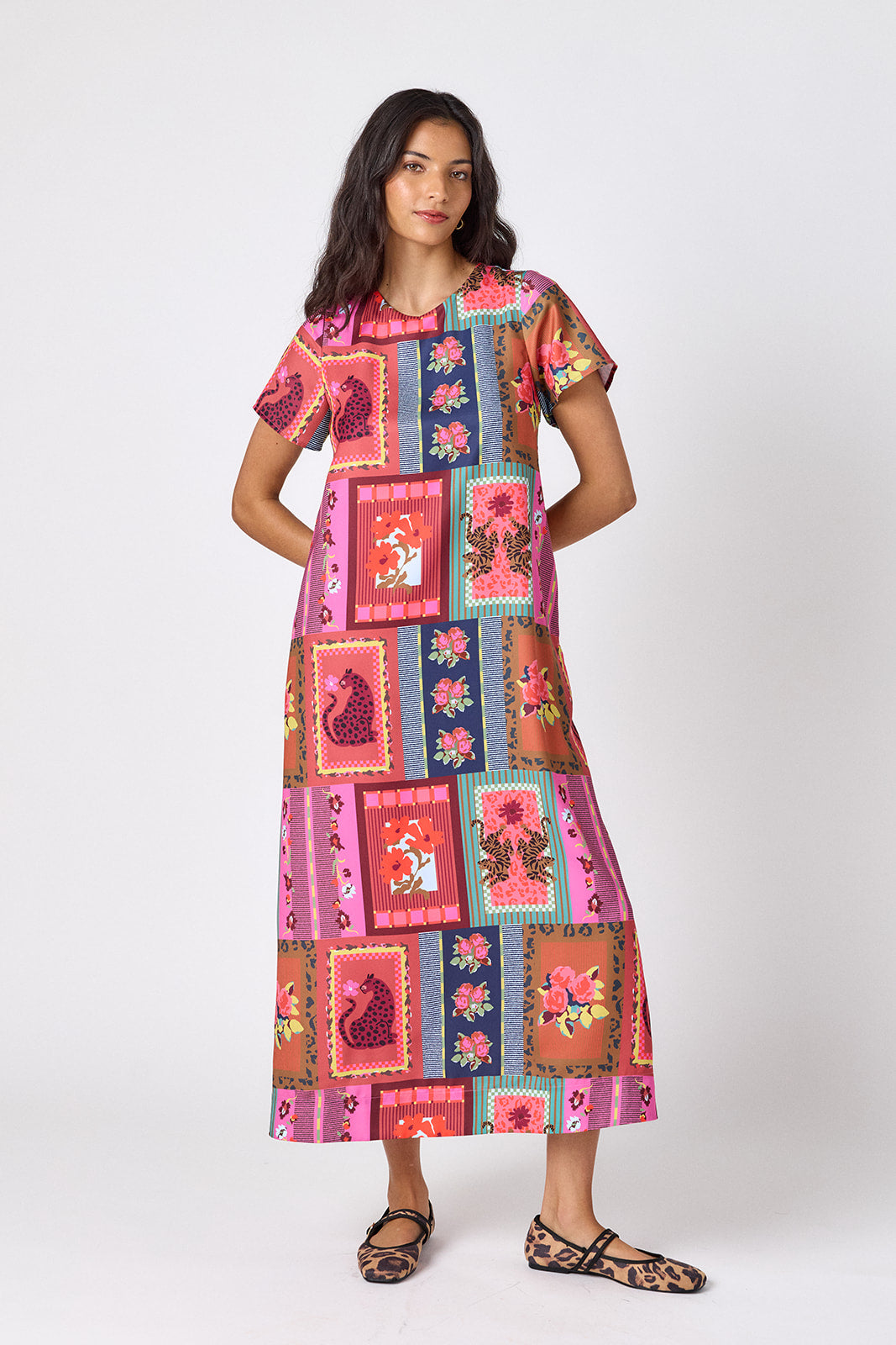 Vintage Vignette tent-style short sleeve dress on model – CROSBY by Mollie Burch
