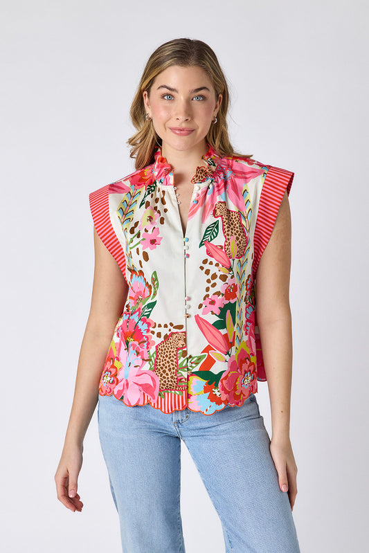 Wild Lily cotton top with scallop detail on model — CROSBY by Mollie Burch